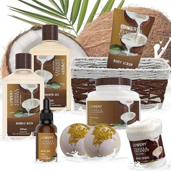 Bath and Body Gift Basket For Women and Men – 9 Piece Set of Vanilla Coconut - Picture 7 of 7